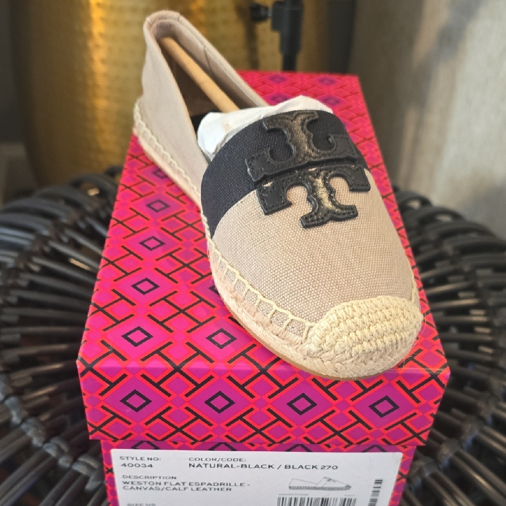 Tory Burch 5.5 Beige/Black Espadrilles